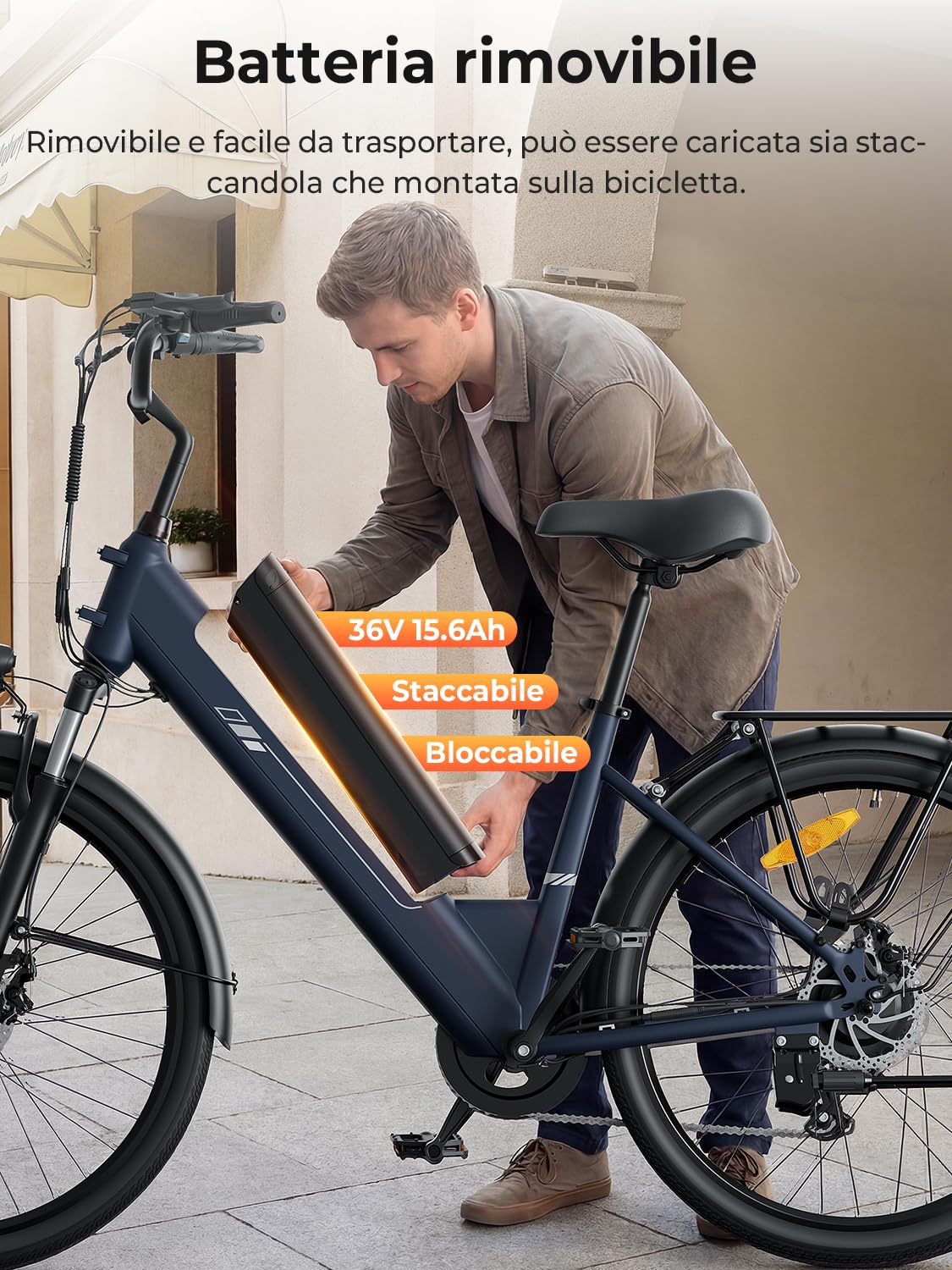 Touroll Bicicletta Elettrica, J1/J2 ST,Autonomia 100km,Batteria Rimovibile 15.6Ah, bicicletta elettrica uom, Motore 45 NM, 27,5''/26'' E-Bike