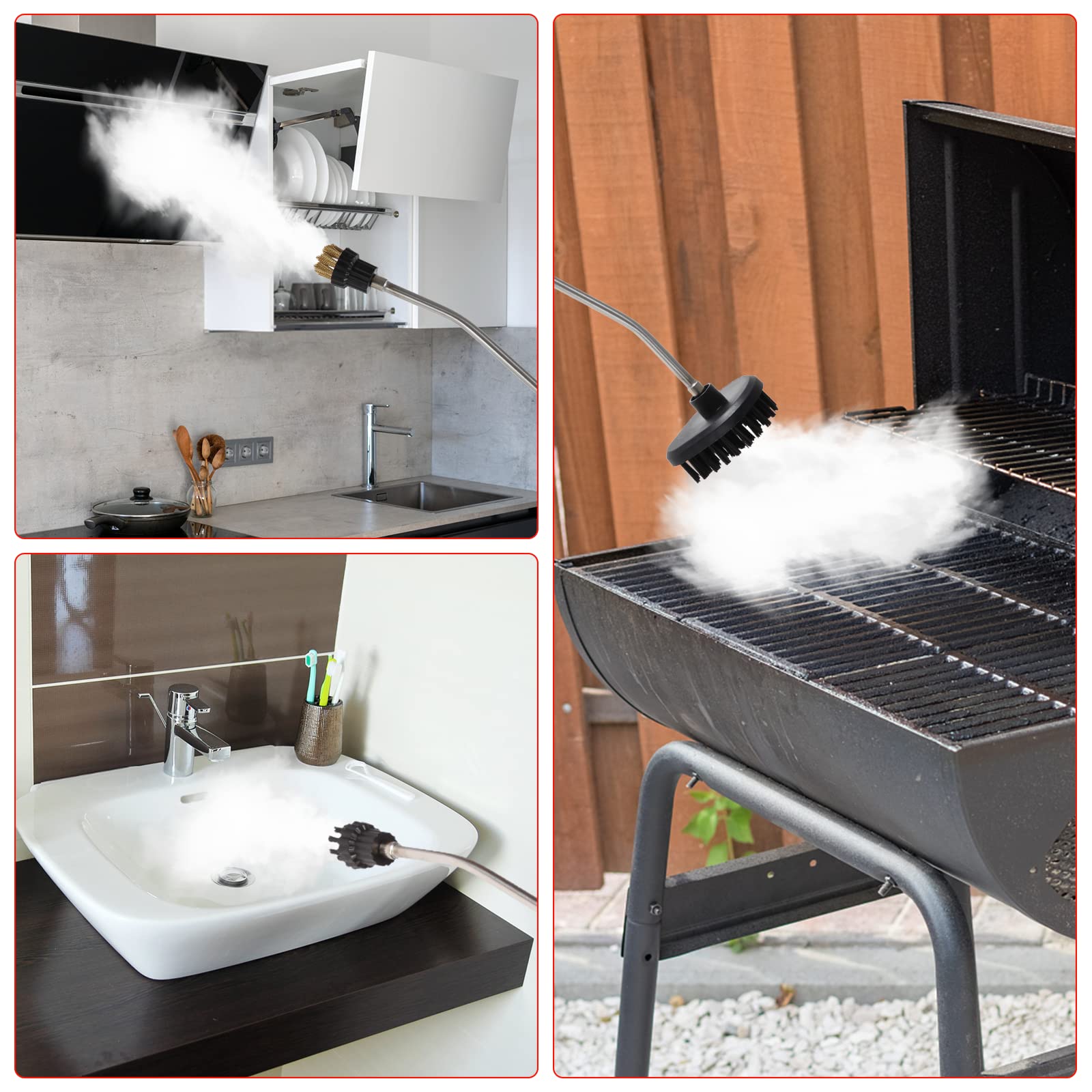 Steam Cleaners for Home Use, 2500W High Pressure Steam Cleaner with 6 Brush Heads, Towel, Sponge Handheld Steam Cleaner, High Temperature Fast Heating Steamer for Cleaning Kitchen,Bathroom(Red)