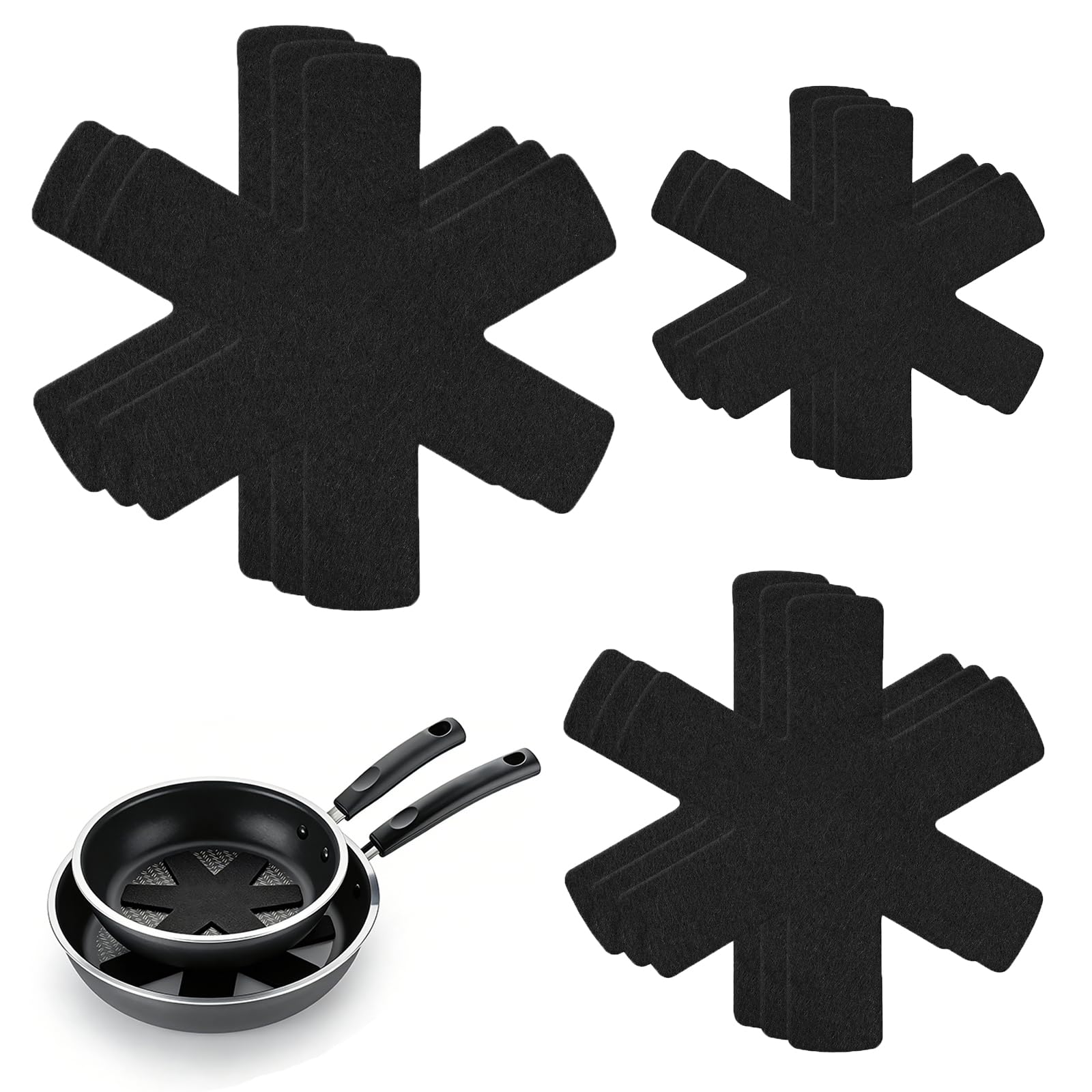 9 PCS Protection Poele et Casserole, Protege Casserole et Poele, Protège-Poêles en Feutre, Coussinets D'intercalaire Séparé, Protege Poele Feutrine Protection, 38 30 20 cm (Noir)