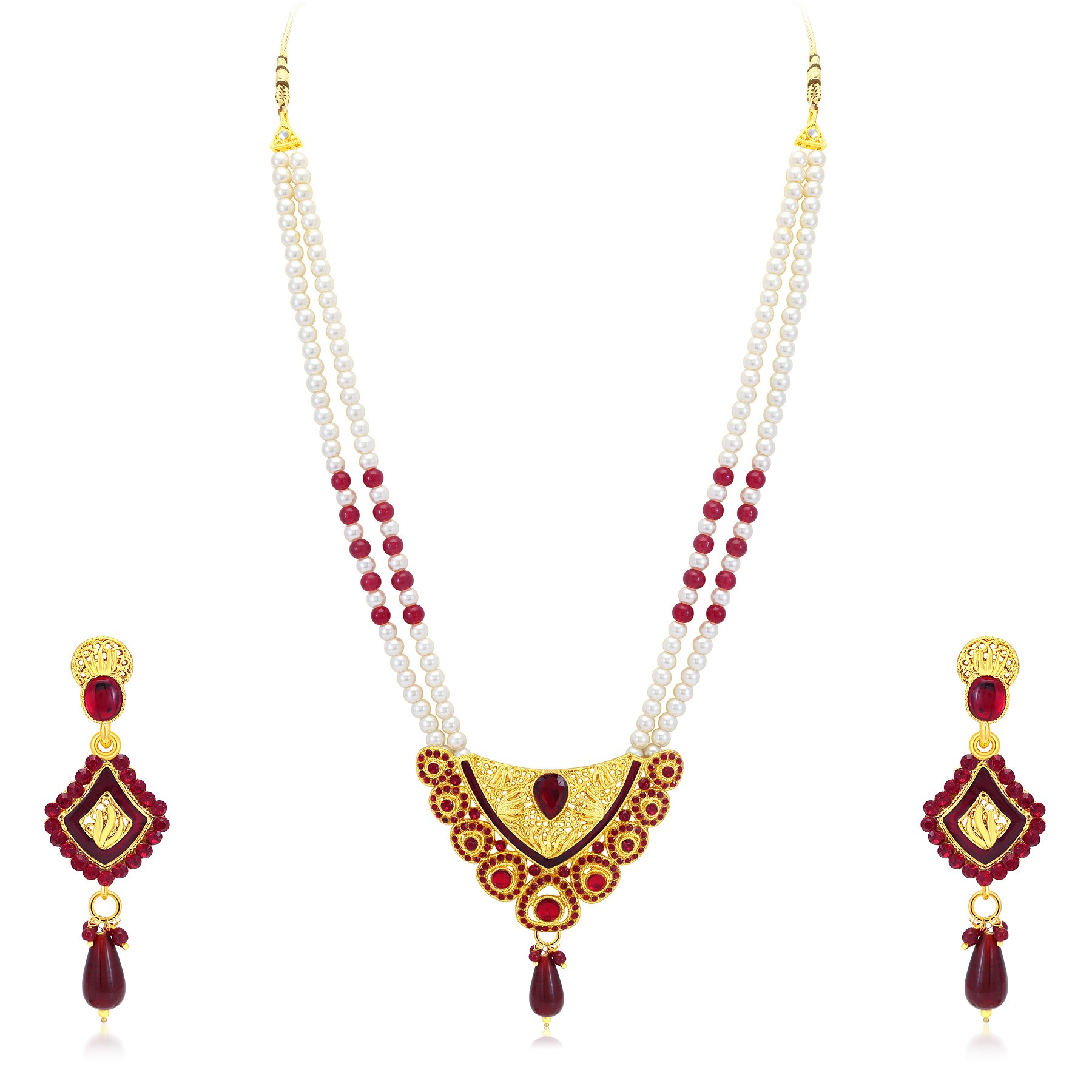 SukkhiMarquise Gold Plated Long Haram Necklace Set For Women