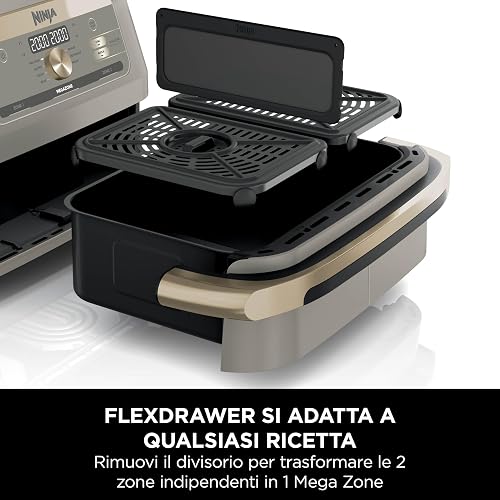 Ninja Foodi FlexDrawer Air Fryer, Dual Zone Avec Séparateur Amovible, Grand Tiroir de 10.4 L, 7-en-1, Double Zone, Sans Huile, Pièces Antiadhésives Compatibles Au Lave-Vaisselle, Stone/Or AF500EUSD - 3