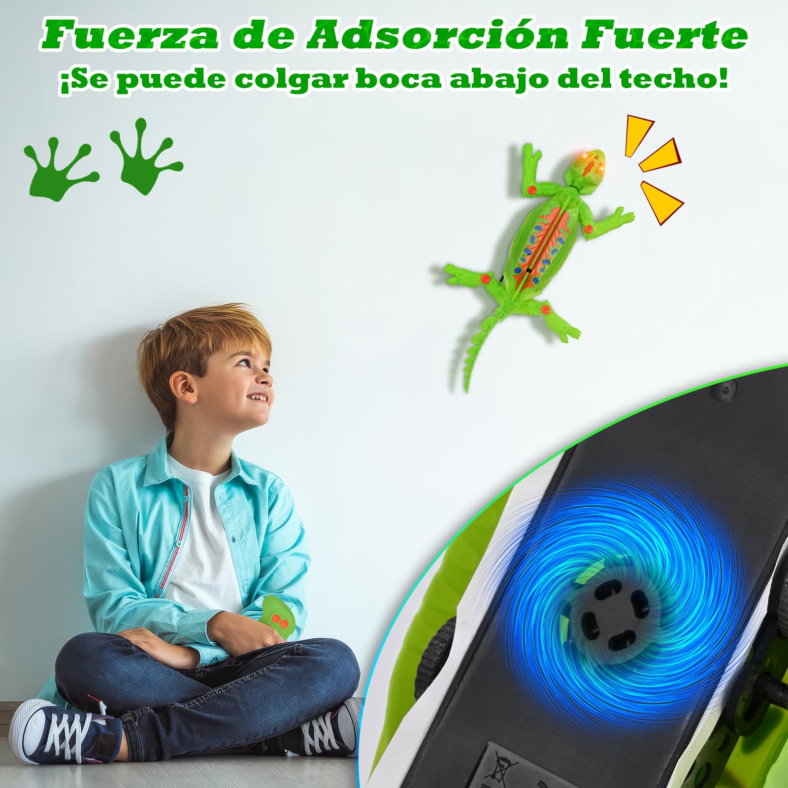 Wall Crawler Gecko, Lagarto Teledirigido para arrastrarse en Suelos y Paredes, con Ojos LED Brillantes, Fácil de controlar, Robot Control Remoto Recargable, Juguetes Niños 4 Años (Lagarto)