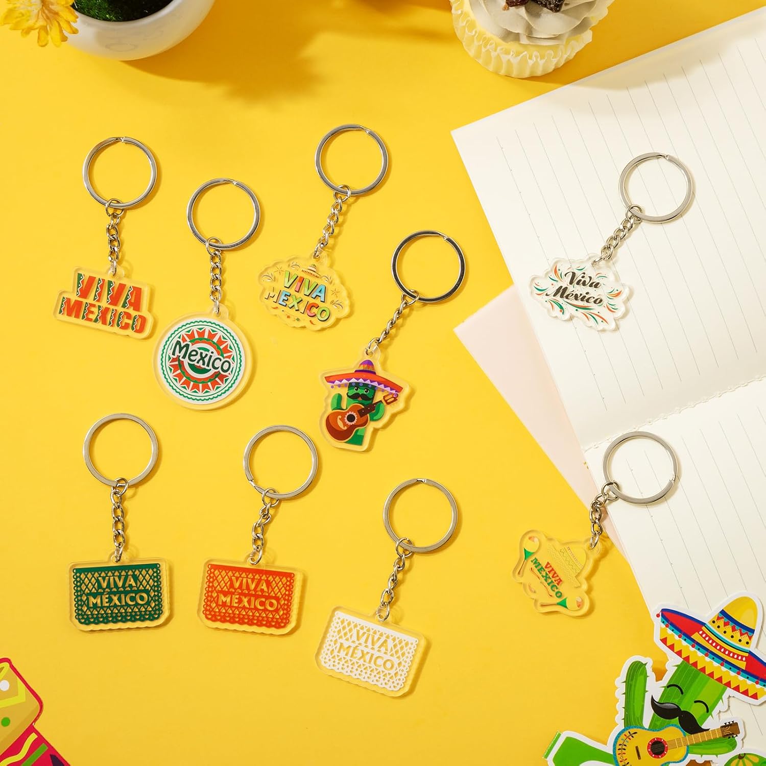 Equsion 36 Pcs Mexico Independence Keychain 16 De September Mexico Decorations Mexican Souvenirs Mexican Flag Acrylic Keychain Bulk for Party Favor, 9 Styles