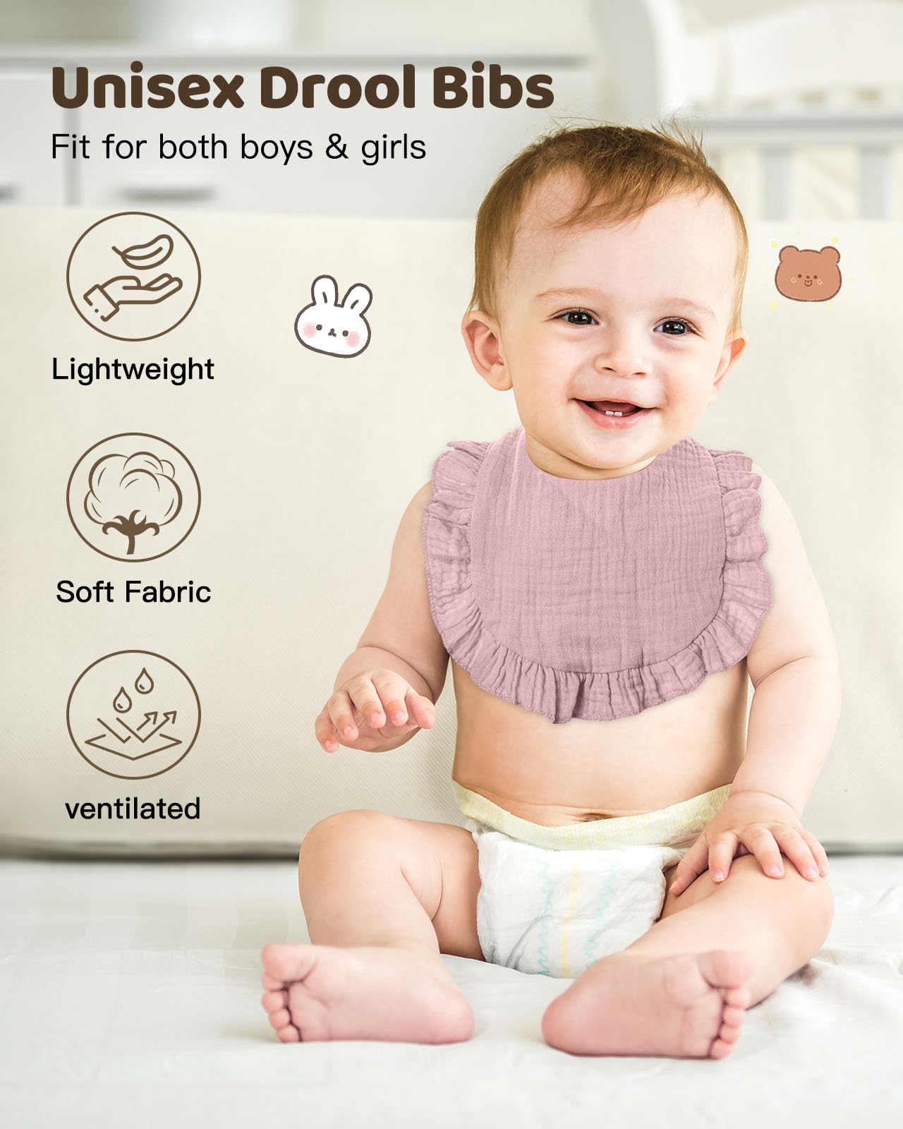 Lictin Bavaglini Neonato-Bavaglini Bambini,set di 8 bavaglini a bandana, 100% cotone, bavaglini morbidi per bambini, adatti per la dentizione dei bambini da 0 a 24 mesi