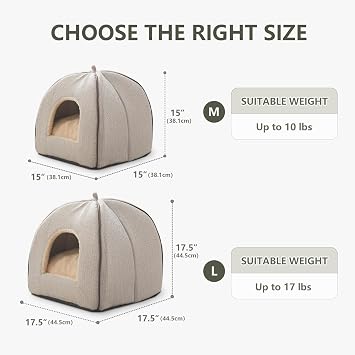 Cat Bed Cave, Cat Bed for Indoor Cats,Cat House Cats Tent with Removable Washable Cushioned Pillow, Soft Kitten beds (Beige,38.1x38.1x38.1cm))