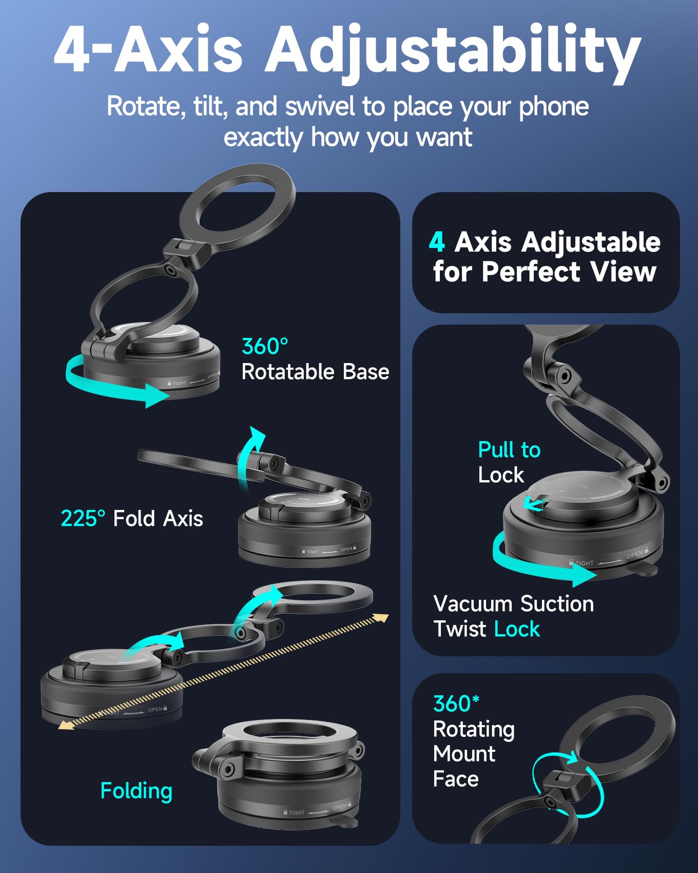 iOttie iTap 3 - Soporte magnético para teléfono con Ventosa al vacío, Soporte Plegable MagSafe para Coche con Ajuste de 4 Ejes, Fuerte Soporte para salpicadero y Parabrisas, Anillo de Metal para