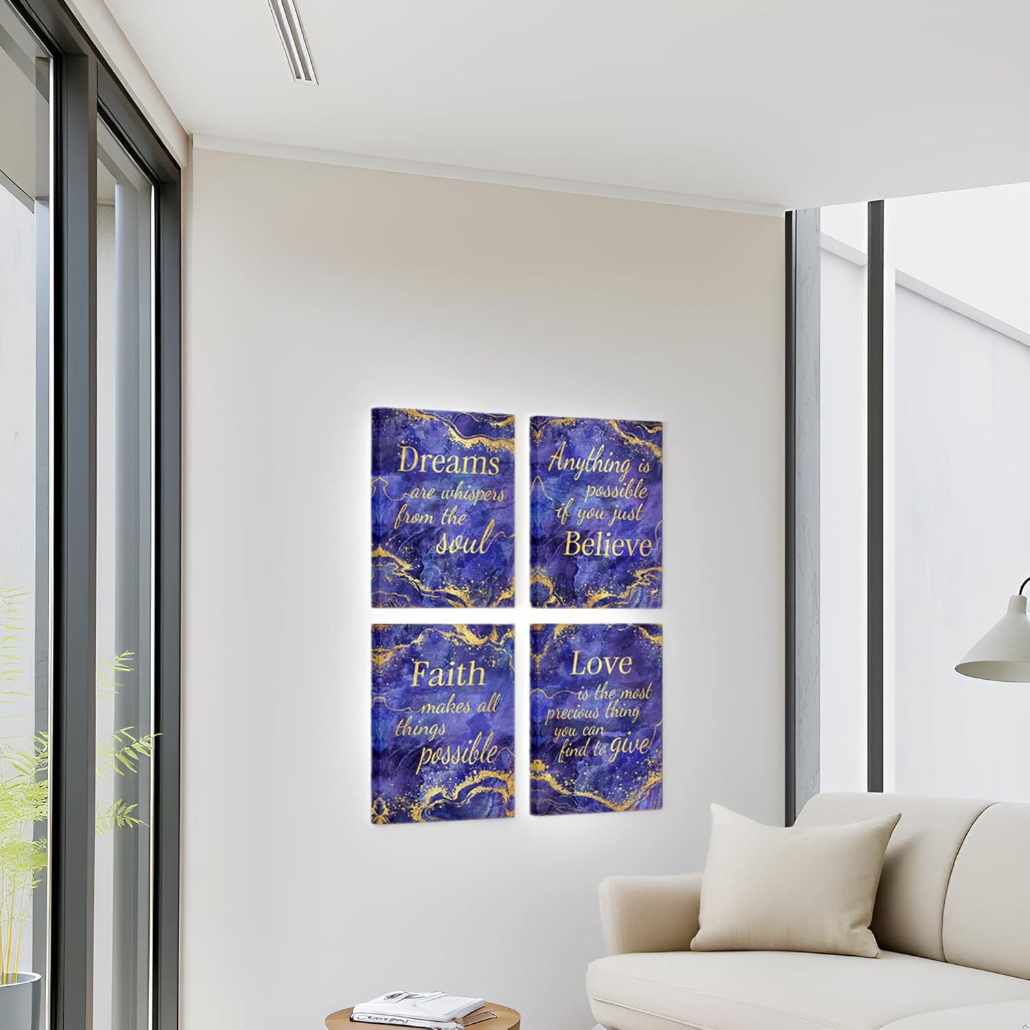 LevvArts Inspirational Wall Art Love Faith Believe Dream Wall Decor Motivaional Encouraging Canvas Prints Purple and Gold Pictures Decoration (Purple)