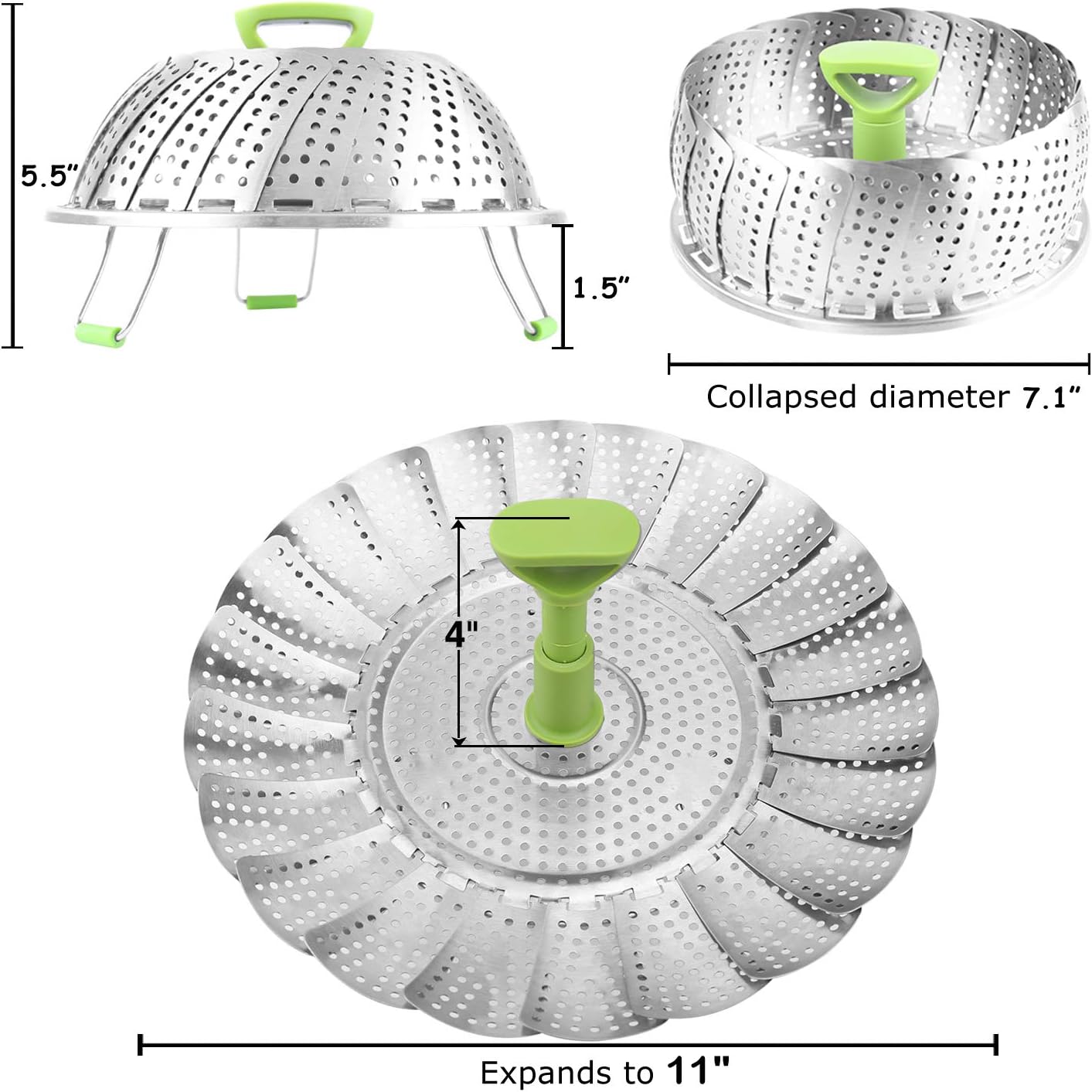 Steamer Basket Stainless Steel Vegetable Steamer Basket Folding Steamer Insert for Veggie Fish Seafood Cooking, Expandable to Fit Various Size Pot (7.1" to 11")