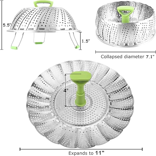 Vista 18 de Cesta para cocción al vapor de acero inoxidable, plegable, para vegetales, pescados, expandible para adaptarse a cacerolas de varios tamaños