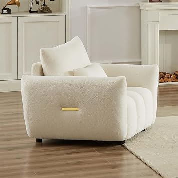 Antetek 35 Modern Accent Single Sofa Chair, Comfy Deep Seat Teddy Fabric Living Room Chair, Leisure Boucle Reading Sofa Arm Chair for Bedroom, Office, Apartment, Beige