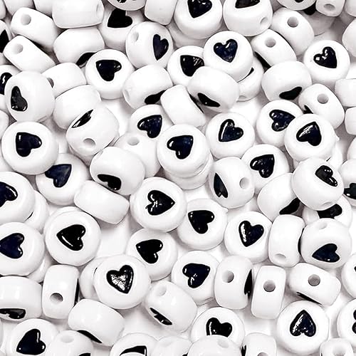 600 cuentas redondas de corazón de acrílico blanco y negro, cuentas de amor acrílicas de colores mixtos, cuentas espaciadoras sueltas, perfectas