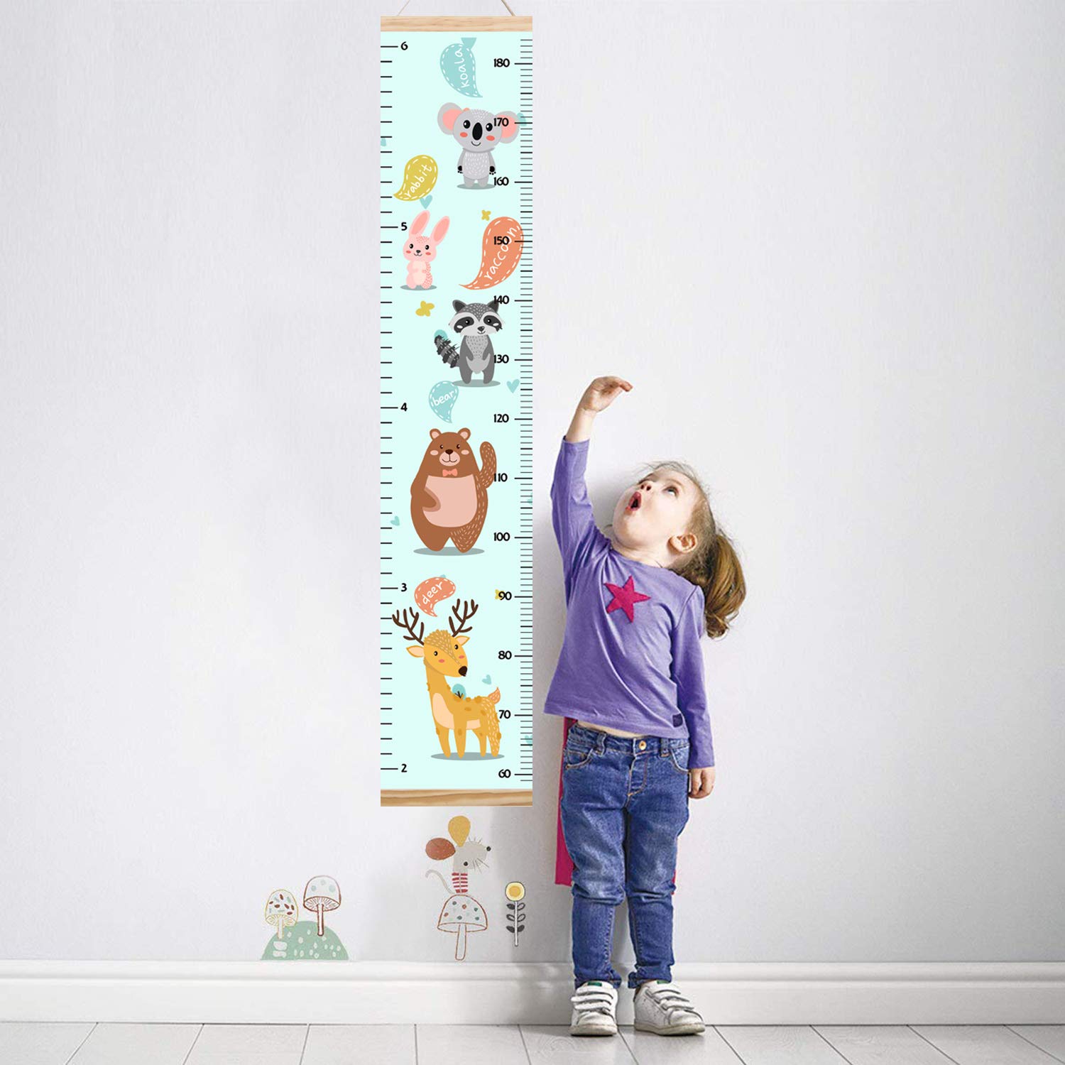 Animals Growth Chart for Kids, Baby Height Chart, Canvas Height Measuring Rulers for Boys Girls (Animals 4) image 2