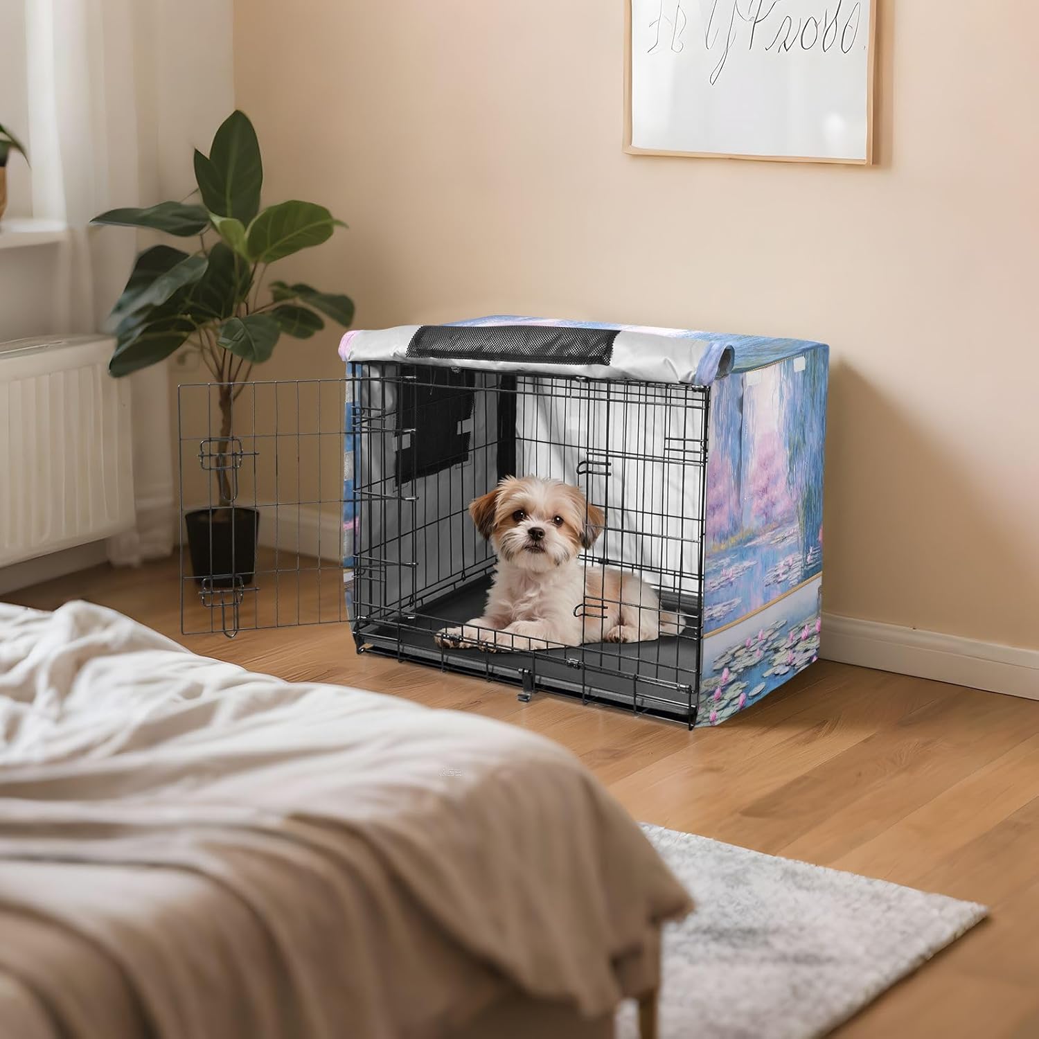 Water Lily Pond by Claude Monet Dog Crate Covers Fixed Buckle at Bottom, Covers for Pet Crates, Large
