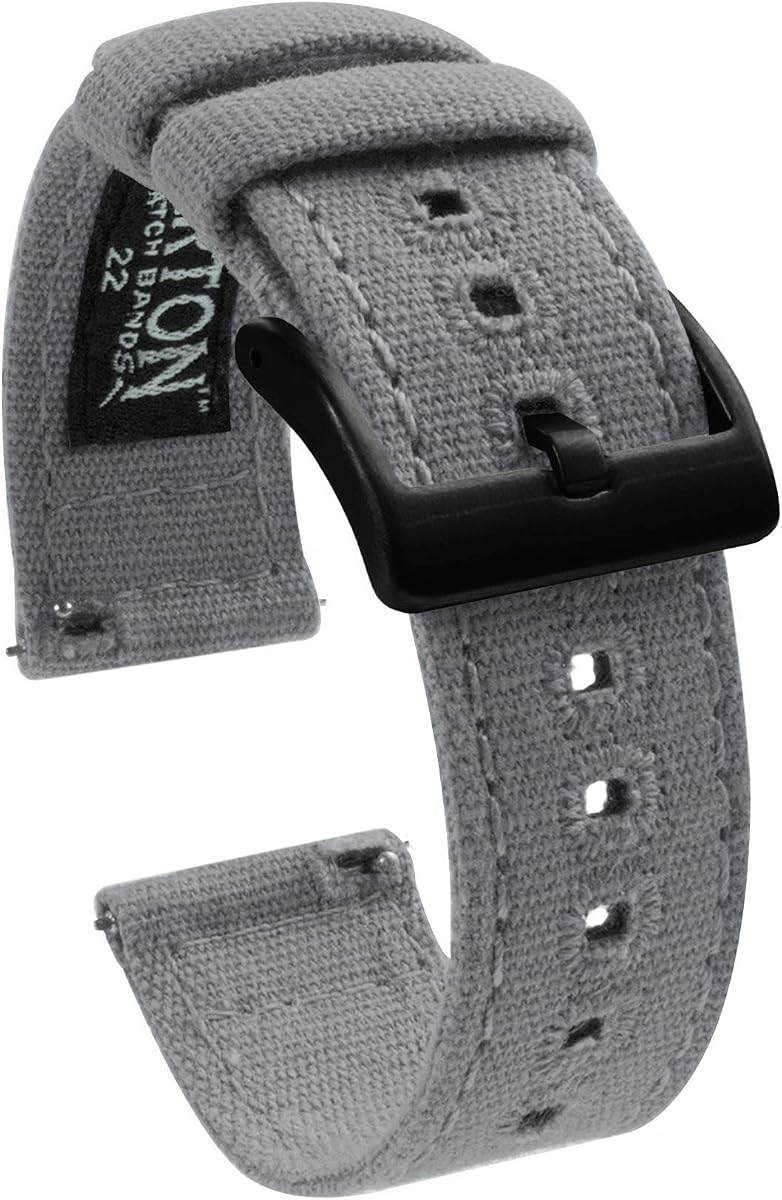 BARTON WATCH BANDS Correas de lona para reloj de liberación rápida, hebilla de PVD gris frío y negro, 20 mm