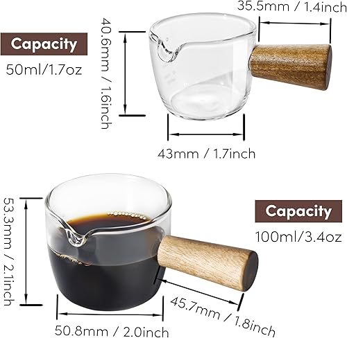 Miniatura 7 de wirsh Vasos de chupito de espresso, tazas de espresso con mango de madera, 2 unidades, 1.7 fl oz3.4 fl oz taza de vidrio medidora de boquilla única