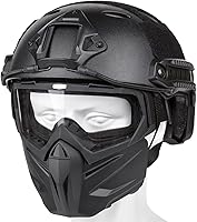 Vista 13 de Casco y máscara de Airsoft, máscara de cara completa con gafas desmontables, casco negro de paintball con soporte NVG y riel lateral, equipo táctico