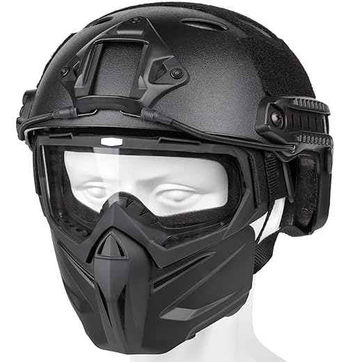 VPZenar Airsoft Helmet and Mask, Airsoft Helmet with Front NVG Mount and Side Rail, Airsoft Mask Full Face and Paintball Mask with Detachable Anti Fog Clear Goggles,Tactical Airsoft Gear