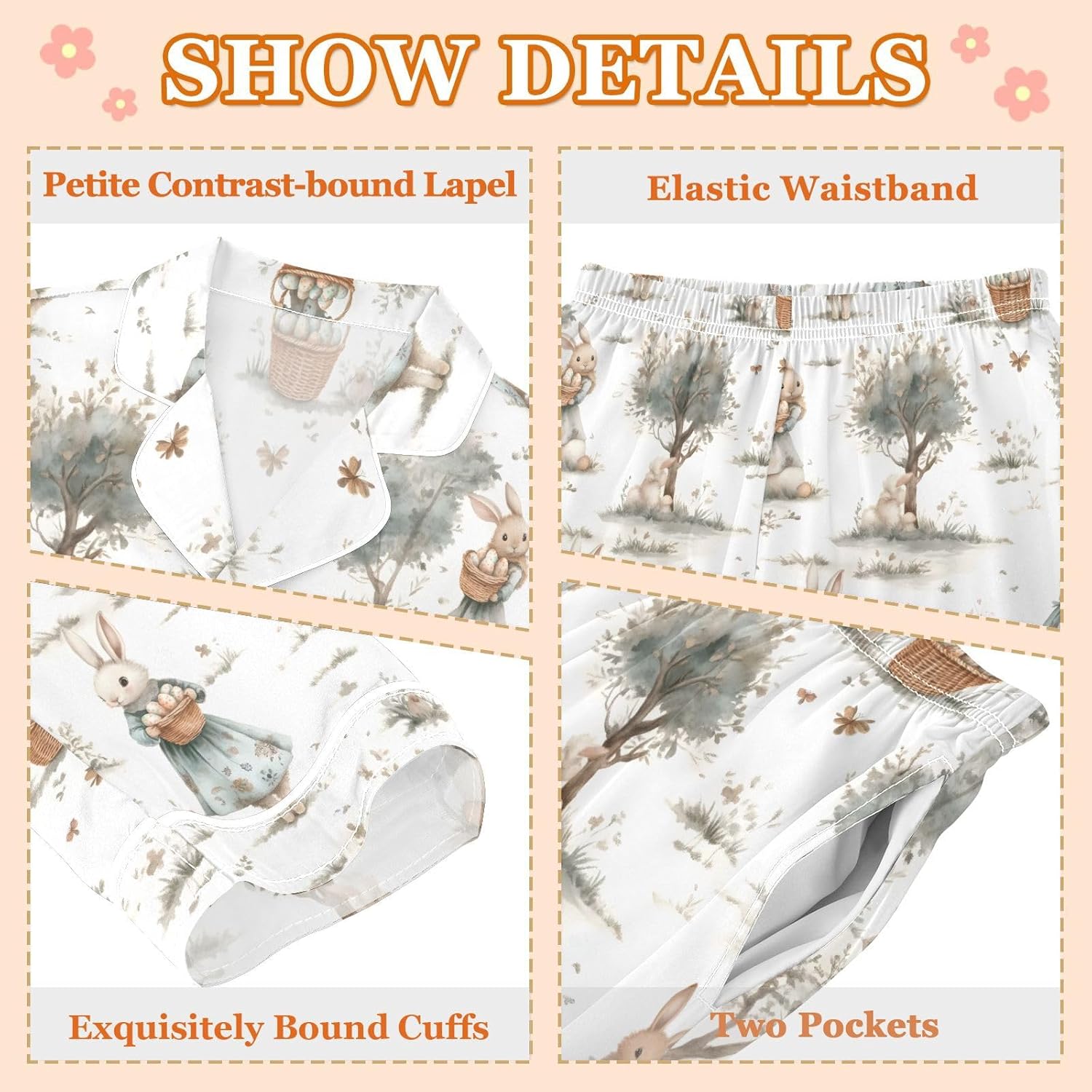 senya Watercolor Cute Bunnies 1 Satin Pajama Sets Long Sleeves Nightwear Button Down Sleepwear