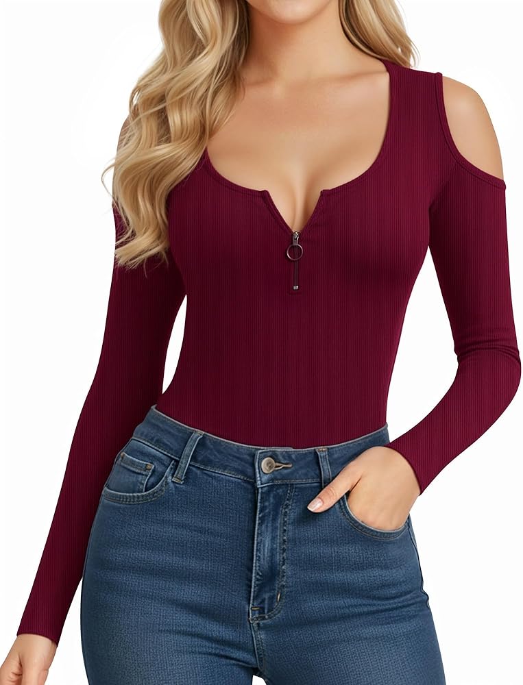 HERLOLLYCHIPS Womens Long Sleeve Tops Cold Shoulder Scoop Neck
