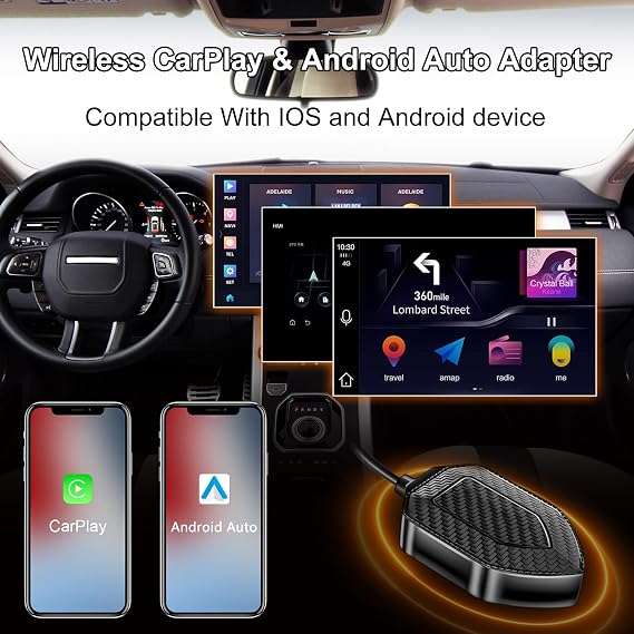 Wireless CarPlay Adapter, 2-in-1 Convert Wired to Wireless CarPlay, Compatible with Apple iPhone iOS & Android Auto, Plug and Play
