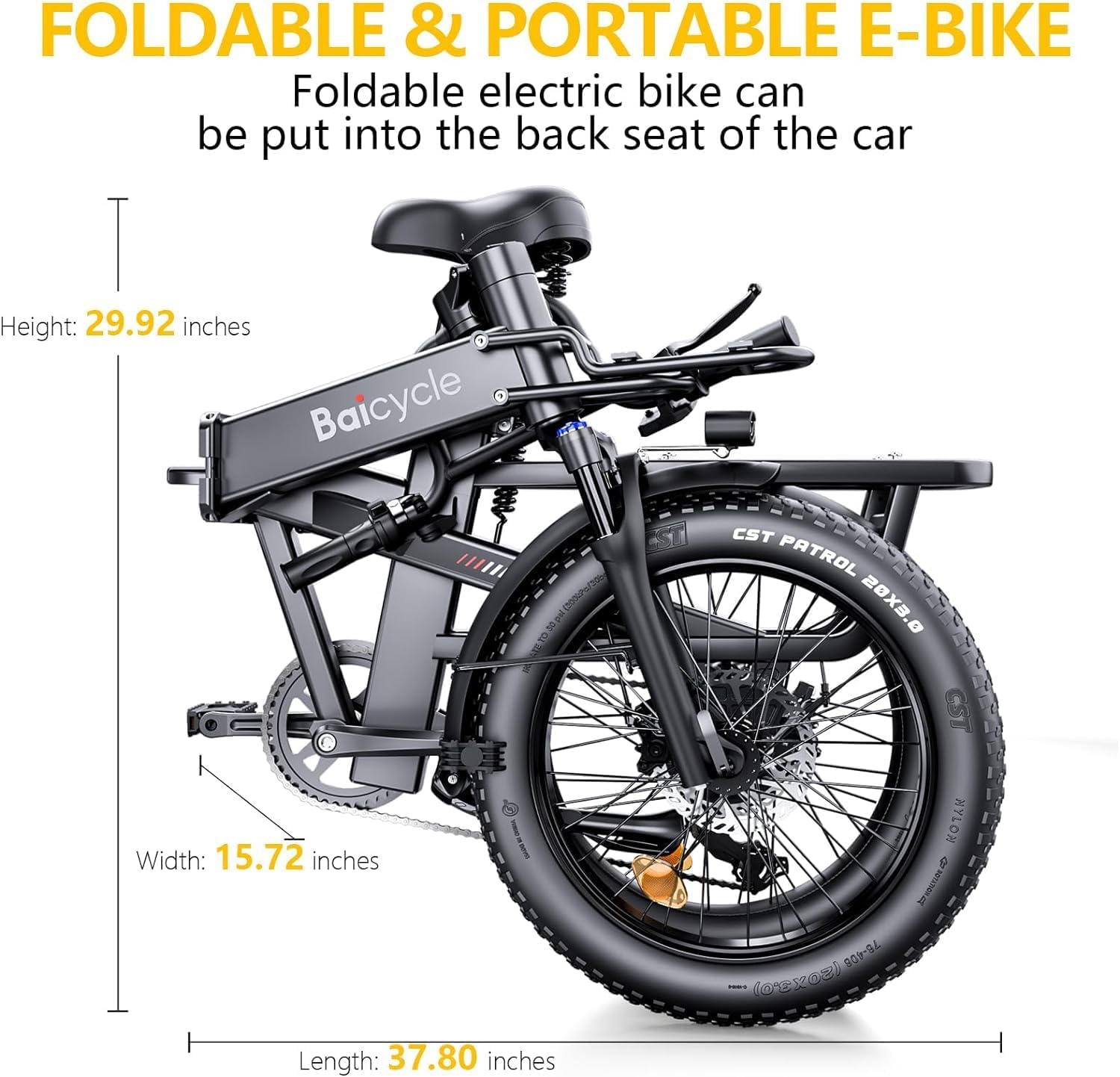 Baicycle electric bike in its folded configuration, showing compact dimensions.
