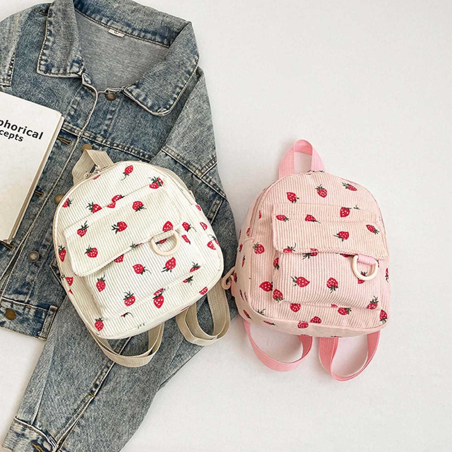 Corduroy Mini Backpack Strawberry Backpacks for Womens Girls, Small Backpack Cute Backpacks Purse with 2 Pocket (Strawberry, Pink) - Image 9