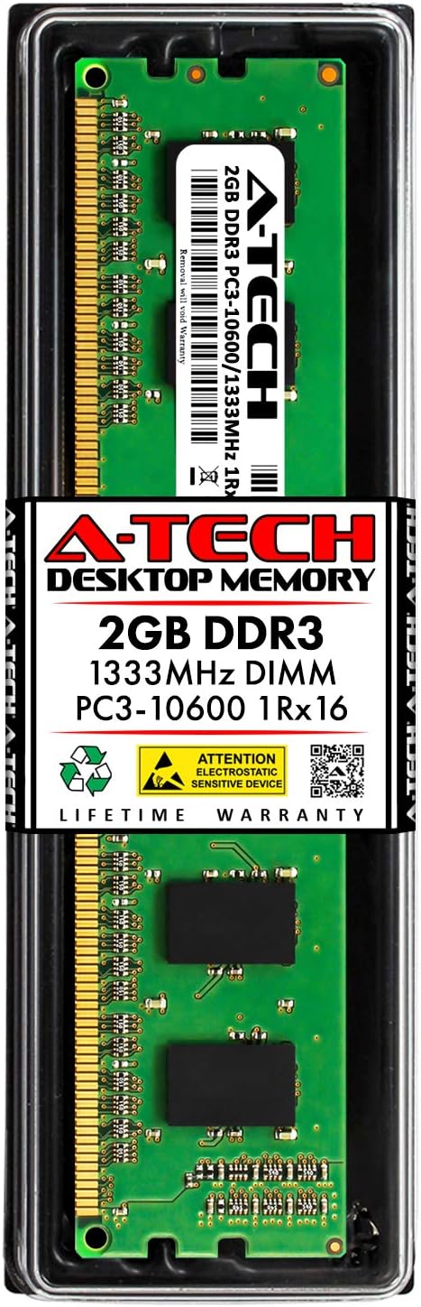 A-Tech 8GB DDR3 1333MHz Desktop Memory Kit (4 x 2GB) PC3-10600 Non-ECC Unbuffered DIMM 240-Pin 1Rx16 1.5V Single Rank Computer RAM Upgrade Sticks