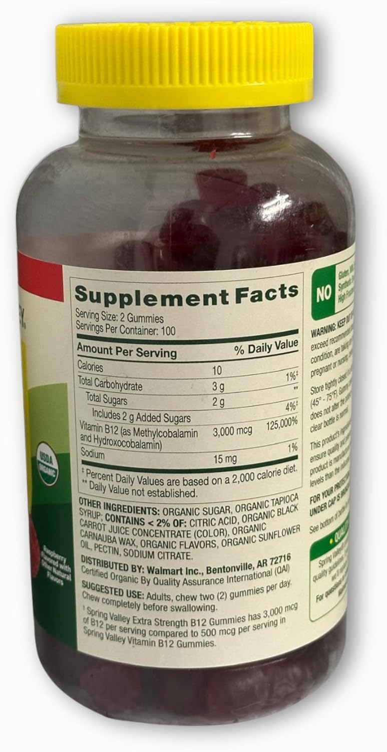 Vitamin B12 Gummies Raspberry Flavor- Extra Strength 3000 mcg, Vegetarian 200 Count (Pack of 1), Boxed by Fusion Shop Store