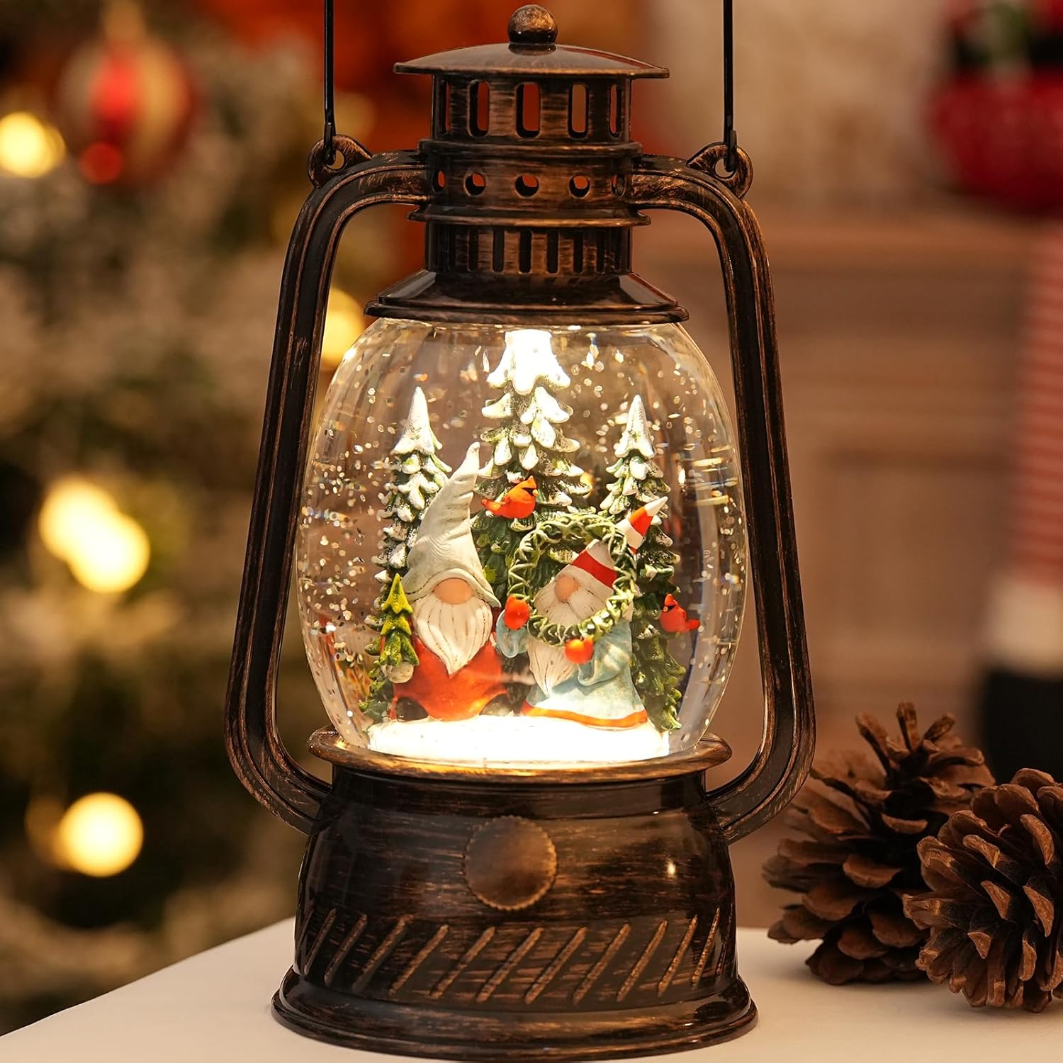 Gnomes Snow Globe with Light, Music & Timer