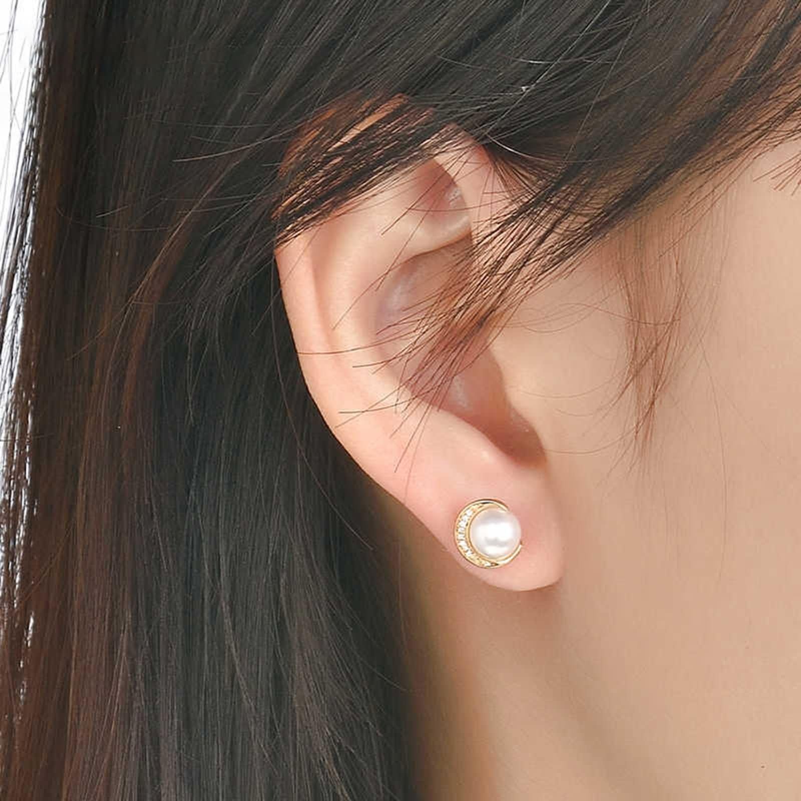 Damen 9K / 14K / 18 Karat Gold Ohrringe, Mond und 5,5-6MM Perle mit Diamant 0,02 Karat, Damen Ohrringe Gold Hochzeit