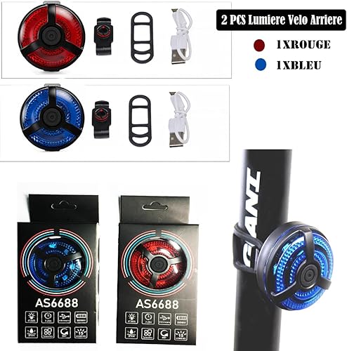 Miniatura 2 de Paquete de 2 luces traseras de bicicleta, luz LED recargable por USB, luz trasera de bicicleta, linterna de seguridad para bicicleta, 5 opciones de