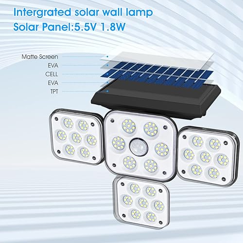Miniatura 4 de gifyoat Luces solares con sensor de movimiento para exteriores, luces de inundación solares giratorias de 180, luces solares impermeables IP65,