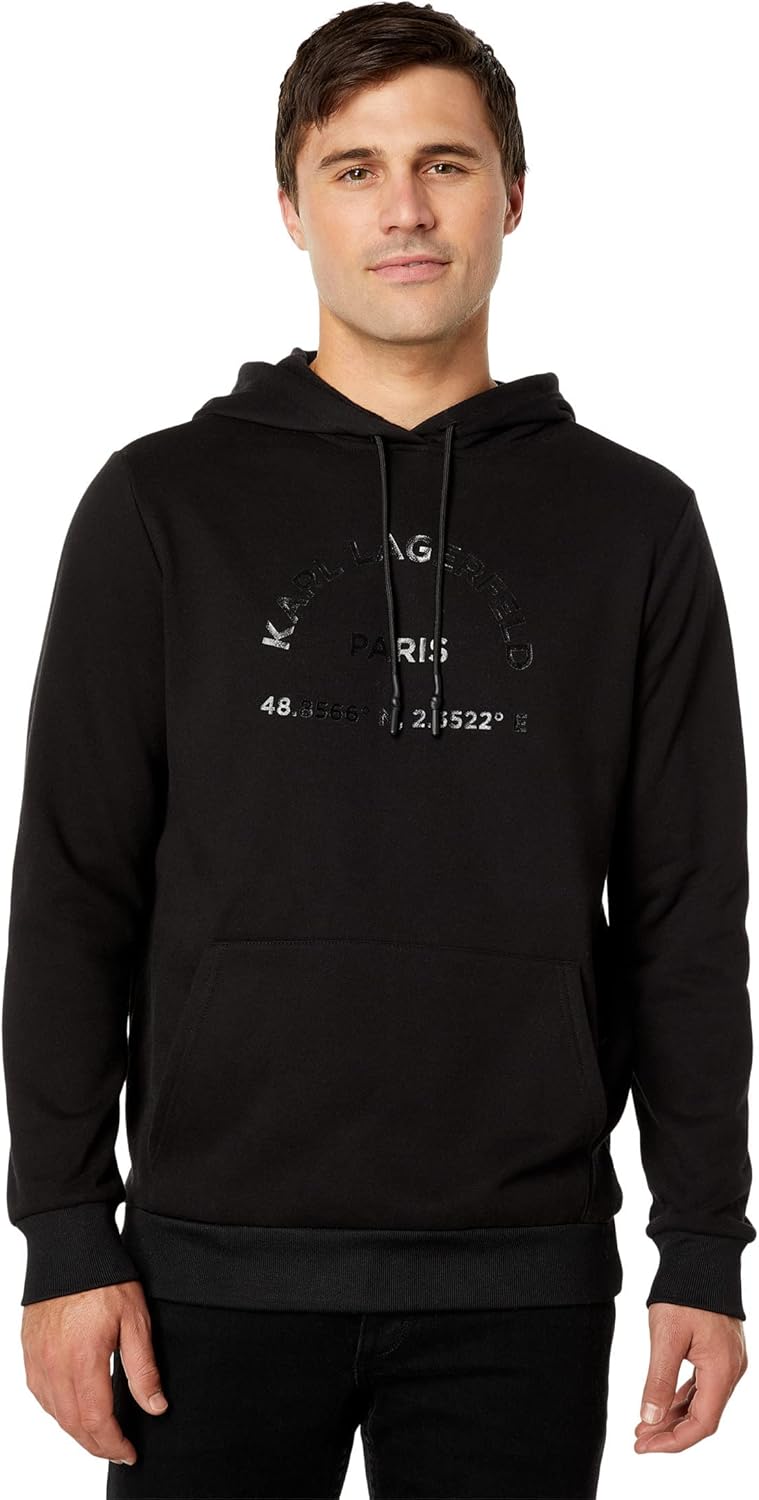 KARL LAGERFELD mens Long Sleeve Hooded Karl Logo Regular Fit Sweatshirt