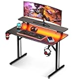 MOTPK 32 Inch Small Gaming Desk with LED Lights, Computer Desk Gaming Table with Monitor Shelf, Gamer Desk with Carbon Fiber Texture, Kids Boys Desk Gift for Men