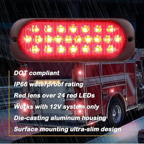 Miniatura 2 de AT-HAIHAN Paquete de 2 luces traseras de aluminio con carcasa de aluminio, 24 luces LED rojas para remolque, freno y giro, cumple con DOT,