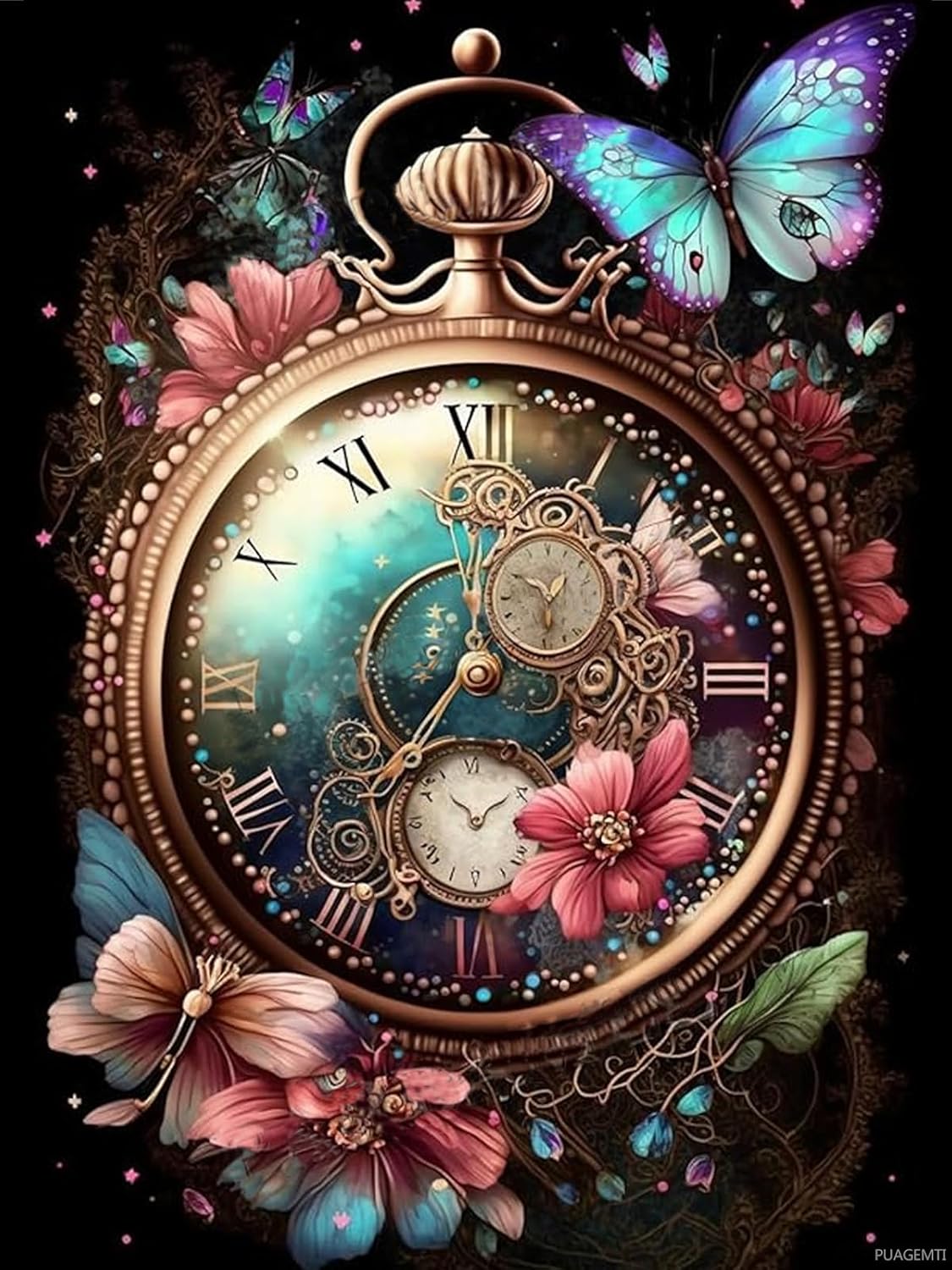 PUAGEMTI 5D Adult Diamond Painting Kits, Starry Night Dream Clock Diamond Painting Decorations, for Beginner DIY Room Decor Wall Decor or Gift Giving 12x16 Inch