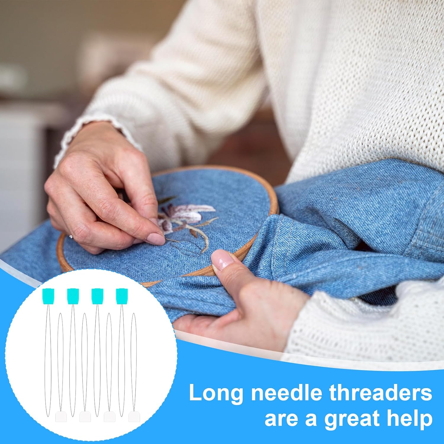 20 Pcs Punch Needle Threaders 7.87 Inch Long Threader for Embroidery Punch Needle Kit Stitching Sewing Accessories for Cross Stitch DIY Sewing Craft Work