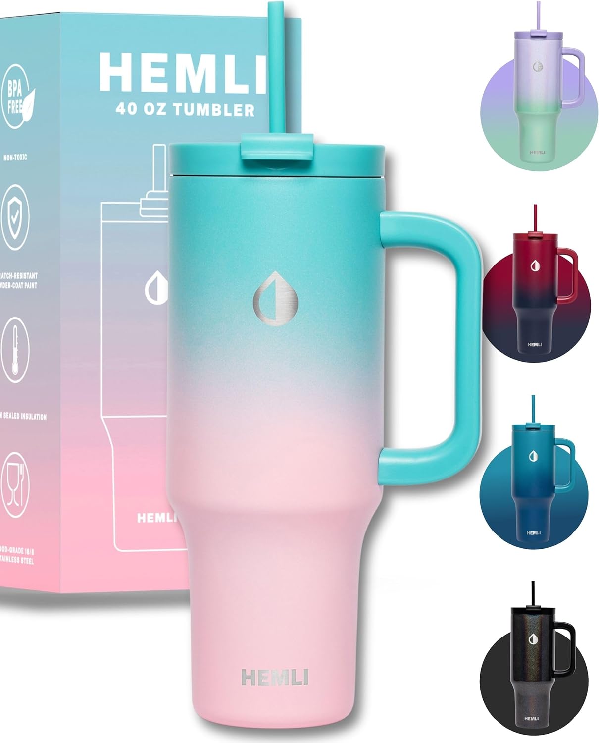 40 Oz Tumbler with Handle and Straw, Insulated Tumbler with Leakproof 2-in-1 Lid and Straw, Reusable and Portable Water and Coffee Stainless Steel Travel Mug, Vacuum Insulated