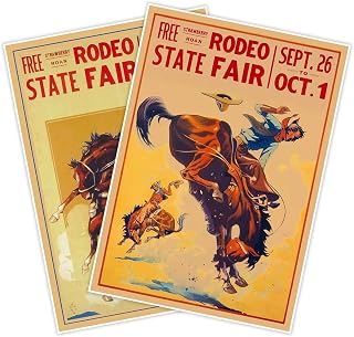 Set of Two (2) Strawberry Roan Rodeo State Fair Advertisement Posters circa 1920 | Art Print Ad Vintage Wall Decor (24 x 32 inches)