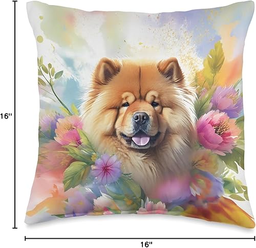 Miniatura 4 de Chow Dog - Almohada con diseño floral de retrato en acuarela, 16 x 16 pulgadas, multicolor