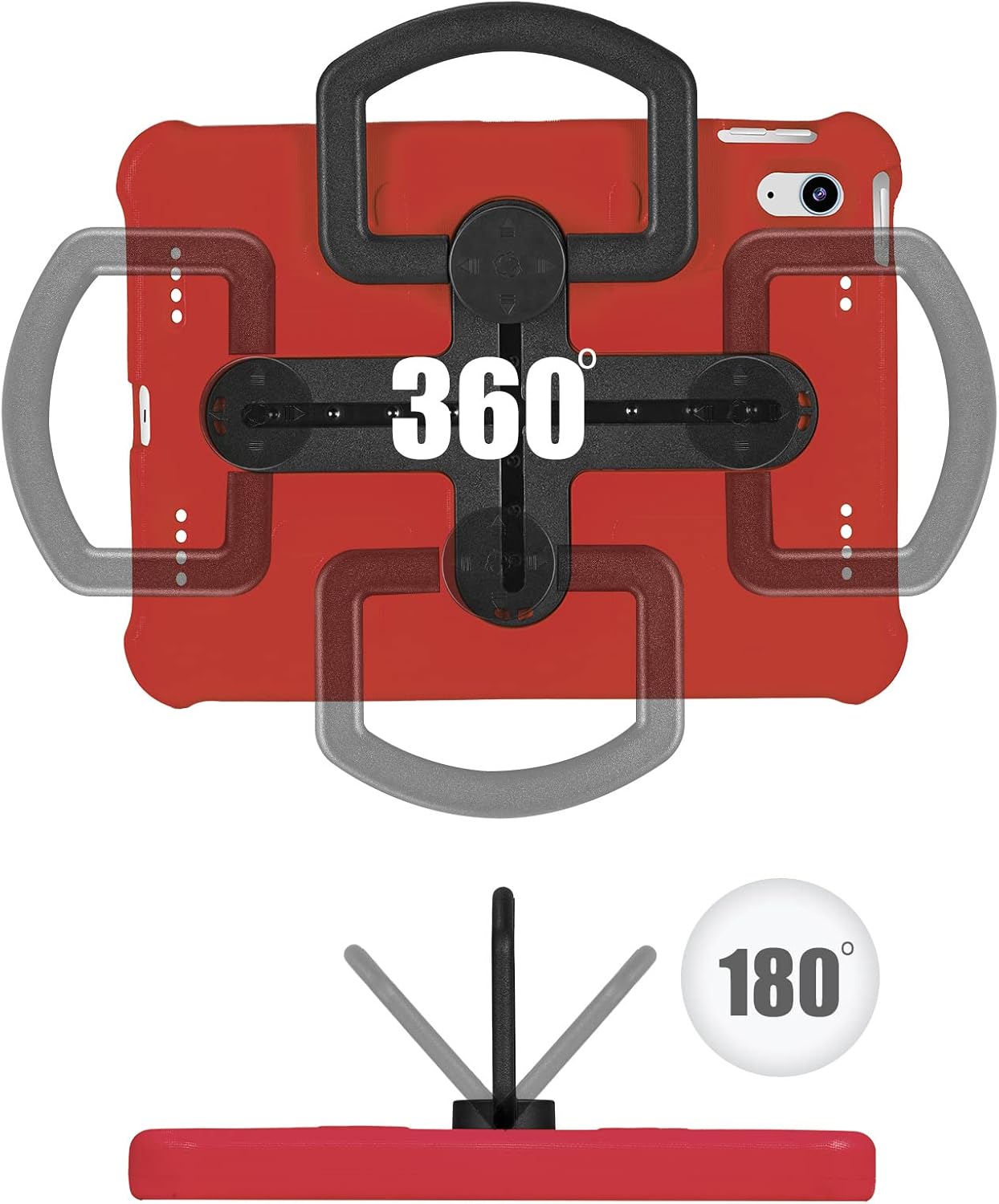 Case for iPad A16 11th/10th Generation with Handle+Rotating Kickstand, Techcircle Shockproof EVA Foam Cross Track Sliding Stand Back Cover Bumper Protective Case with Shoulder Strap, Burgundy