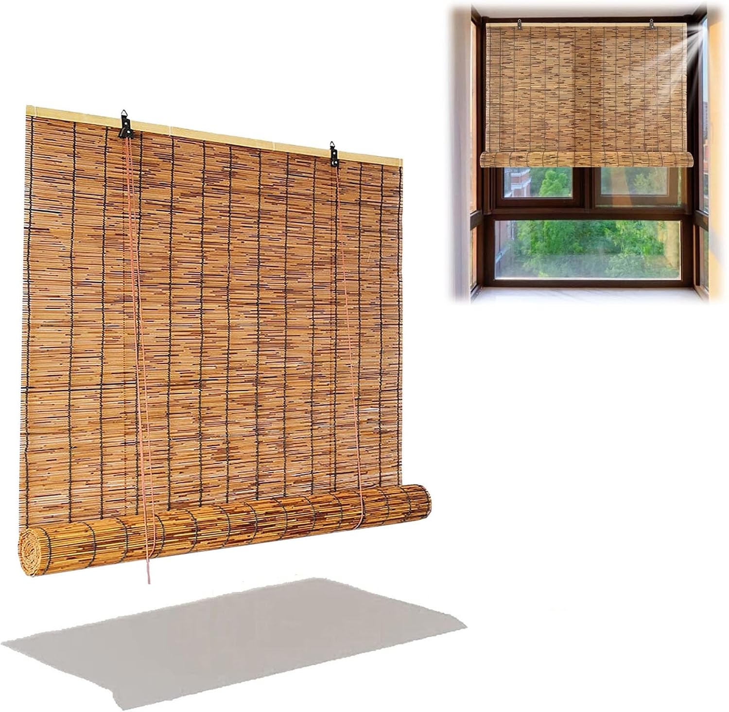 Amazon.com: Blackout Bamboo Roll Up Window Shades for Large Windows ...