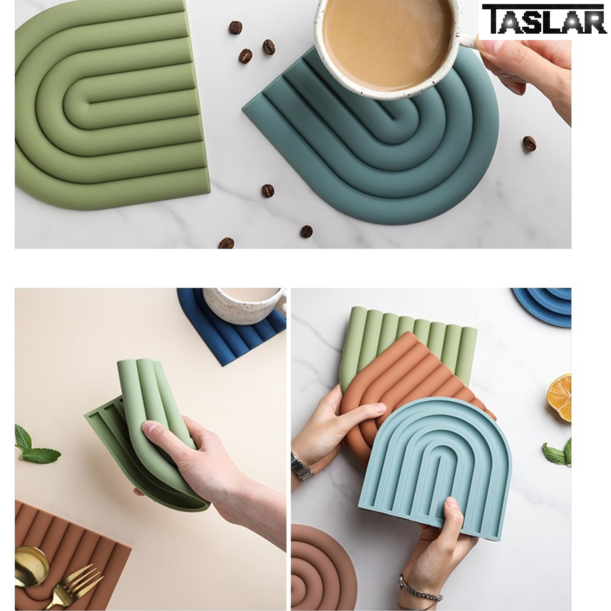TASLAR Silicone Insulation Pad Colorful Placemat Pot Cup Mat Heat Resistant Thickening Anti-hot Creative Coaster for Countertops, Spoon Rest, Multipurpose Food Grade Thick Trivets (Brown) 4