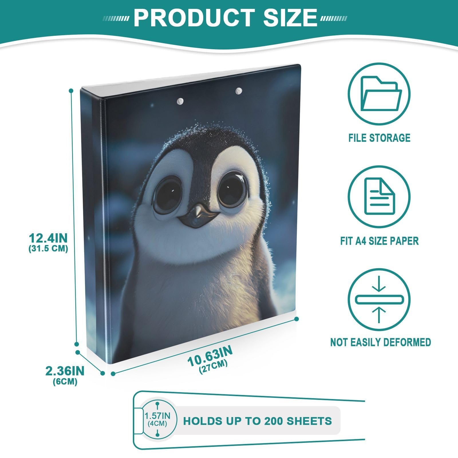Raccoglitore a 3 anelli con 3 anelli a forma di pinguino, 3,8 cm, con portablocco grande, 3 raccoglitori per scuola, università, ufficio (confezione da 2)