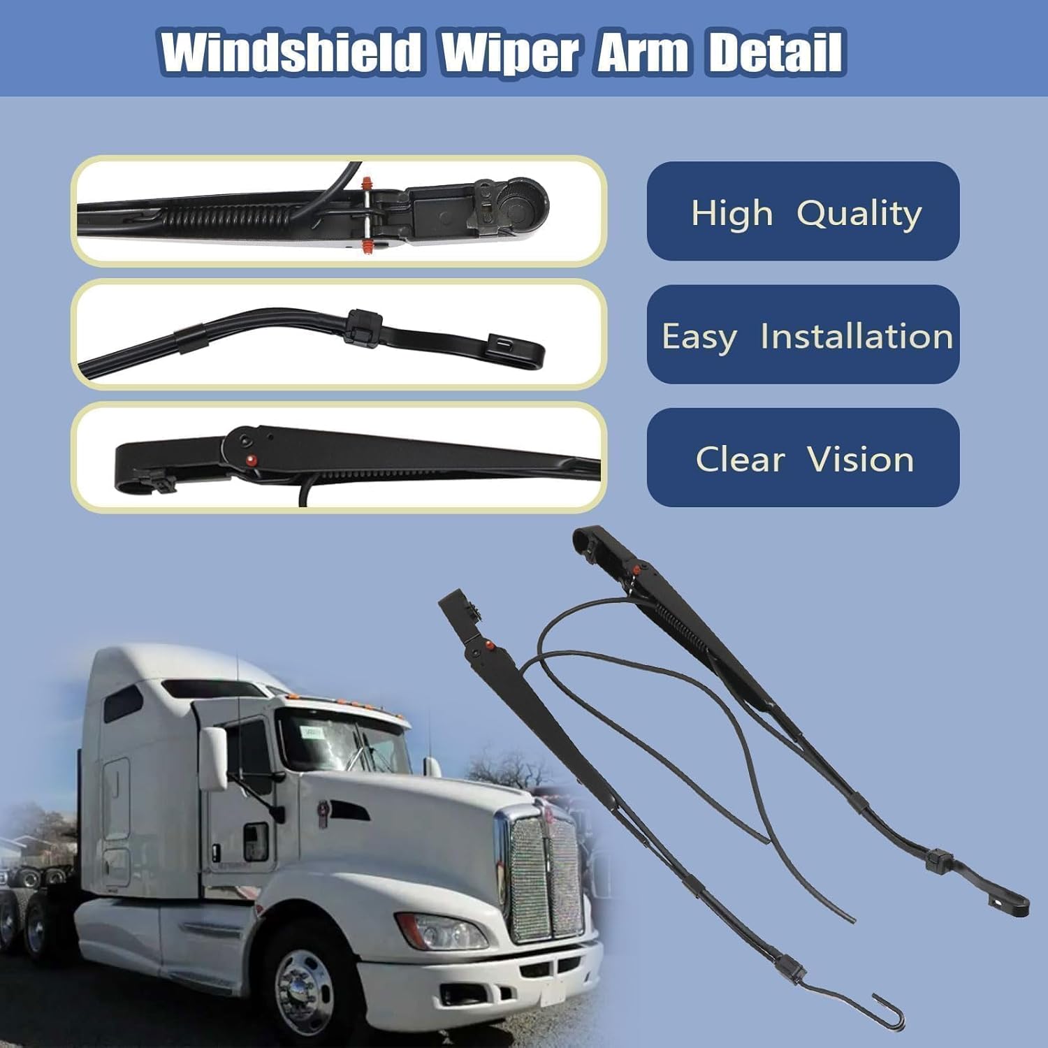 SecosAutoparts Windshield Wiper Arm Kit Fit for Kenworth T600 T600A T660 T800 2006-2012#602-5403 602-5404 R23102912 R23102913 1 Pair Front Left & Right Windshield Wiper Arm