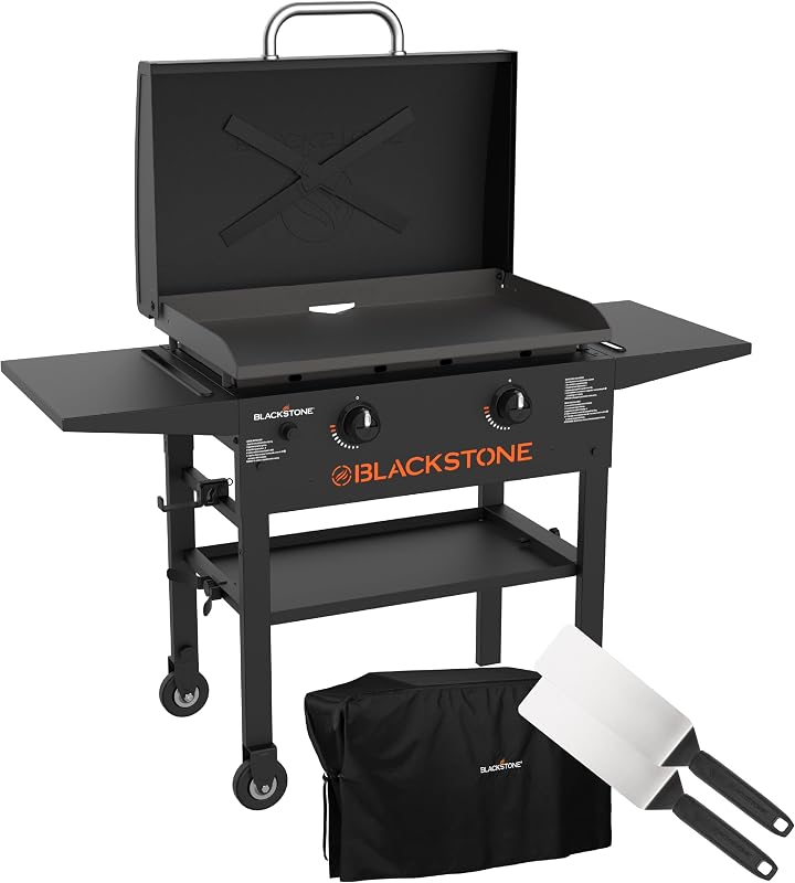 Plancha para omnívoros Blackstone 2450AZ 28"con paquete de capucha | Incluye plancha de 28" con capucha, cubierta suave y dos espátulas, plancha de propano de 2 quemadores