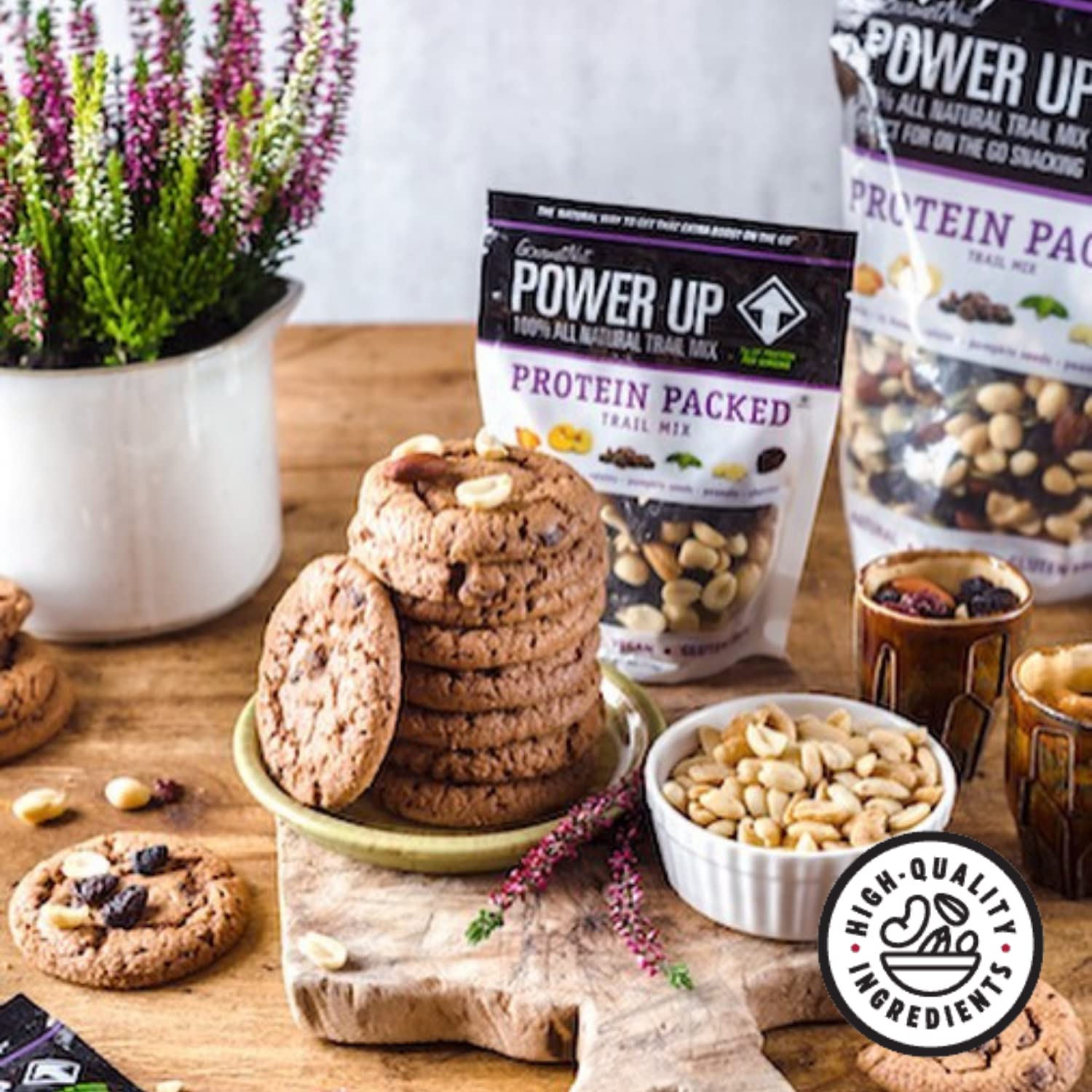 Power Up Protein Packed Trail Mix By Gourmet Nut, Natural Keto & Paleo Friendly Non GMO Vegan Gluten Free Low Sodium Cholesterol Free, Mixed Nuts, Dried Fruits & Pumpkin Seeds, 8oz Bags (Pack of 4)