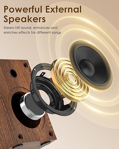 Miniatura 3 de Reproductor de discos de vinilo con altavoces estéreo duales, tocadiscos de transmisión por correa con entrada Bluetooth, reproducción de 3