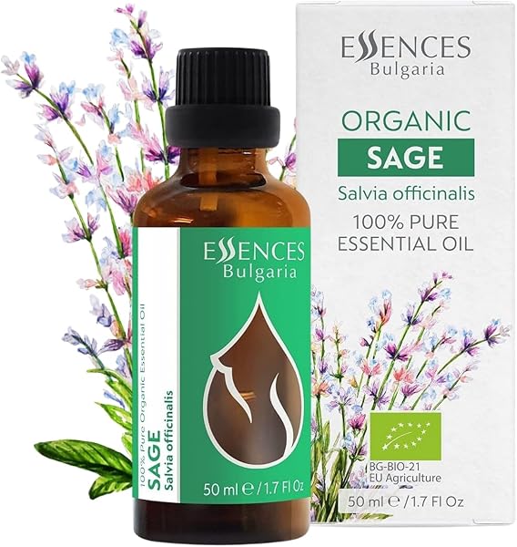 Essences Bułgaria Organiczny Olejek Eteryczny z Szałwii 50ml | Salvia officinalis | 100% Czysty i Naturalny | Nierozcień
