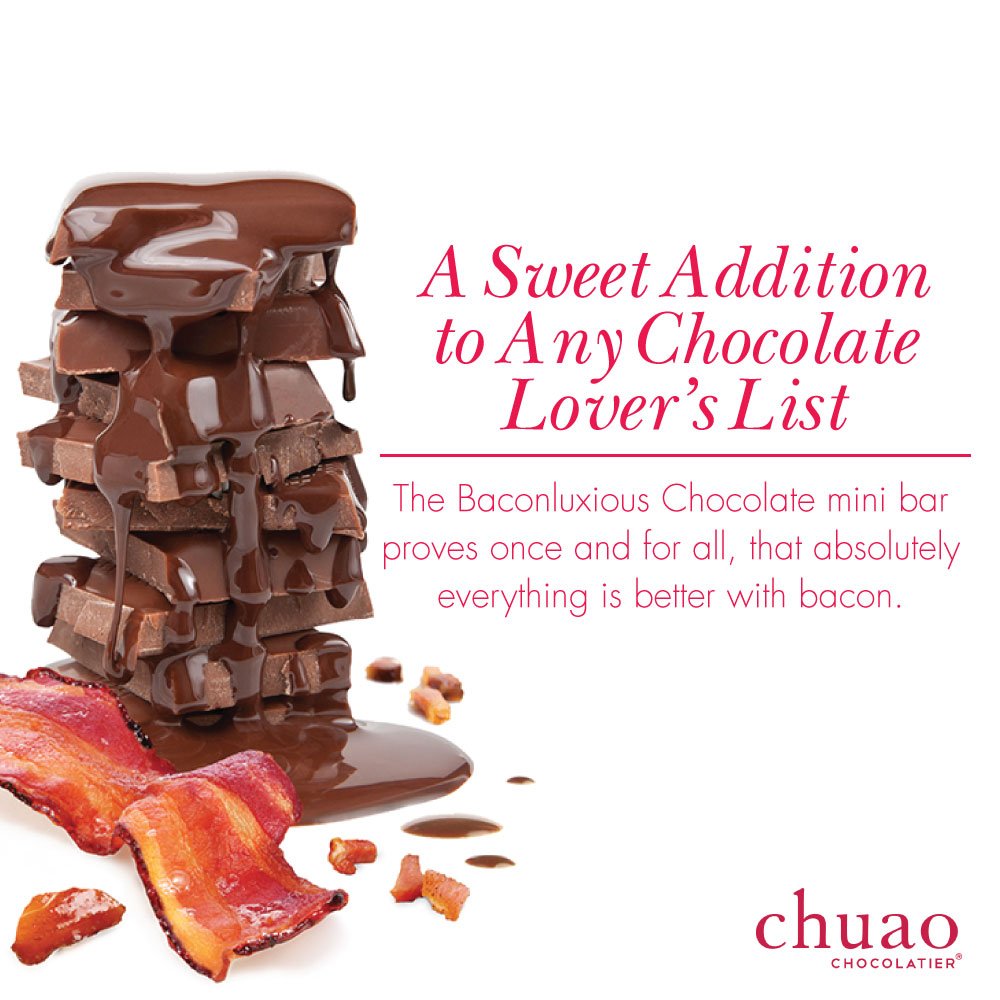 Chuao Chocolatier Baconluxious Milk Chocolate Mini Bars | Gourmet Chocolate Maple Bacon Artisan European No Preservatives | For Gift Baskets, Christmas, Valentines Day, Gifts for Women, Men, Birthday, Thank You, Care Package | 24 Pack